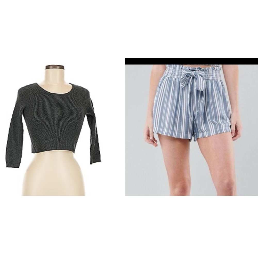 Hollister Blue and White Striped Shorts withTokyo Darling Dark Grey Sweater sz S